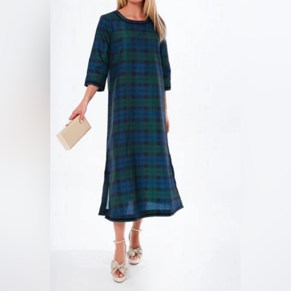 NWT Tuckernuck Blue and Green Plaid Long Sleeve Dress